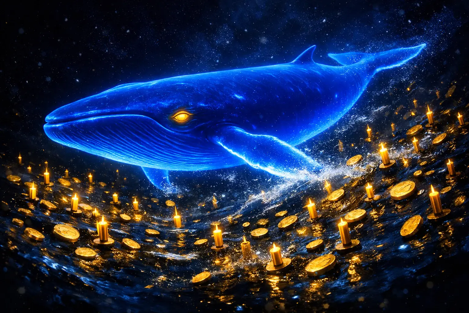 3D render of golden order book with massive whale order walls — crypto whale manipulation complete beginner guide