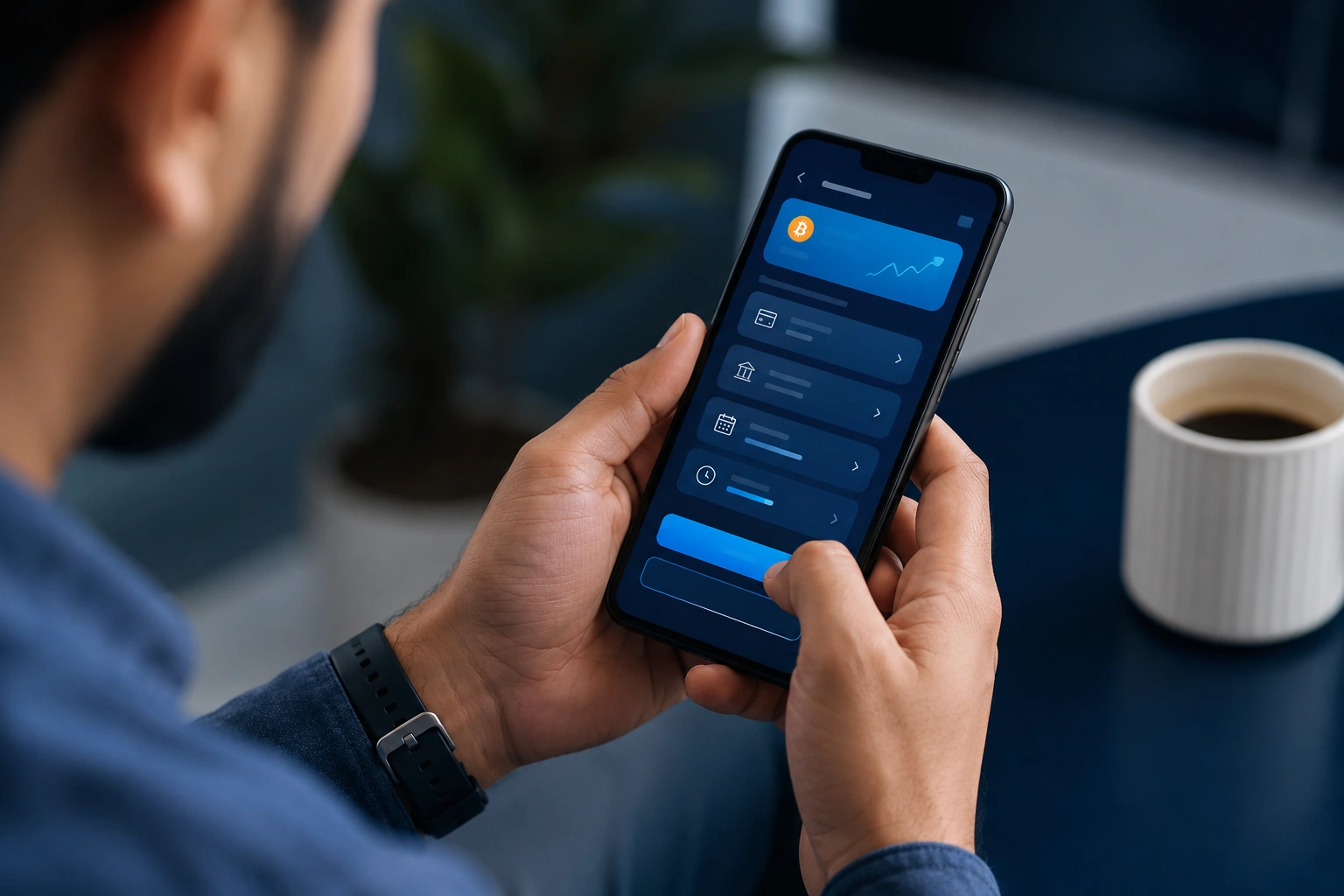 Indian person setting up a recurring crypto buy via UPI on a phone