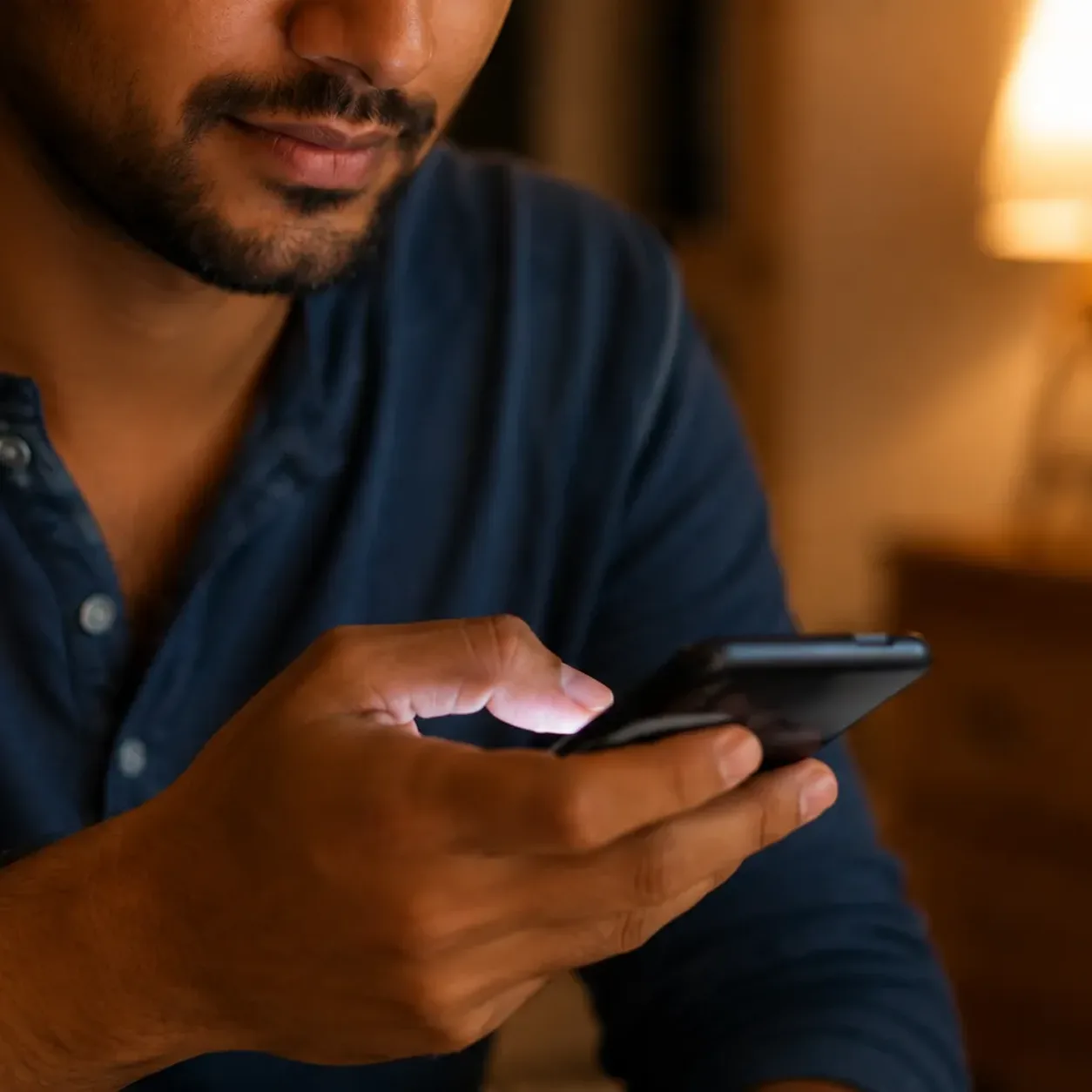 A close-up of a hand repeatedly refreshing a sentiment index app on a phone late at night