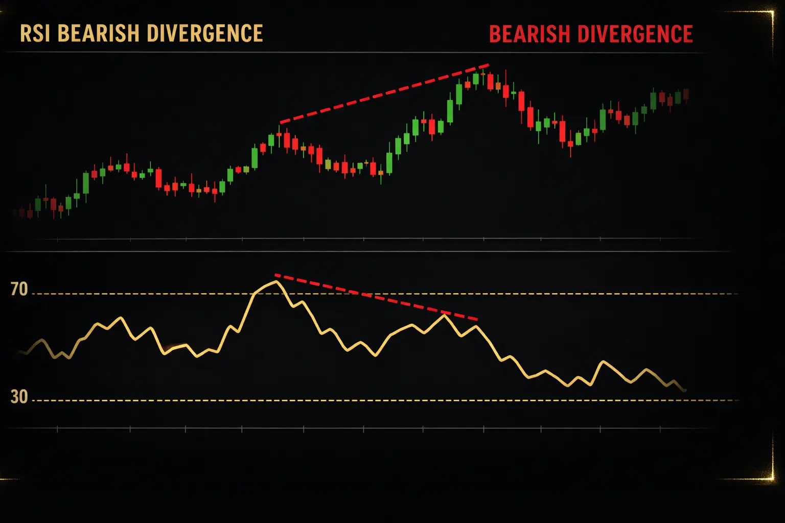 Bearish RSI divergence example — price making higher highs while RSI makes lower highs