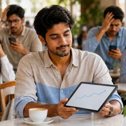 Calm trader at a cafe