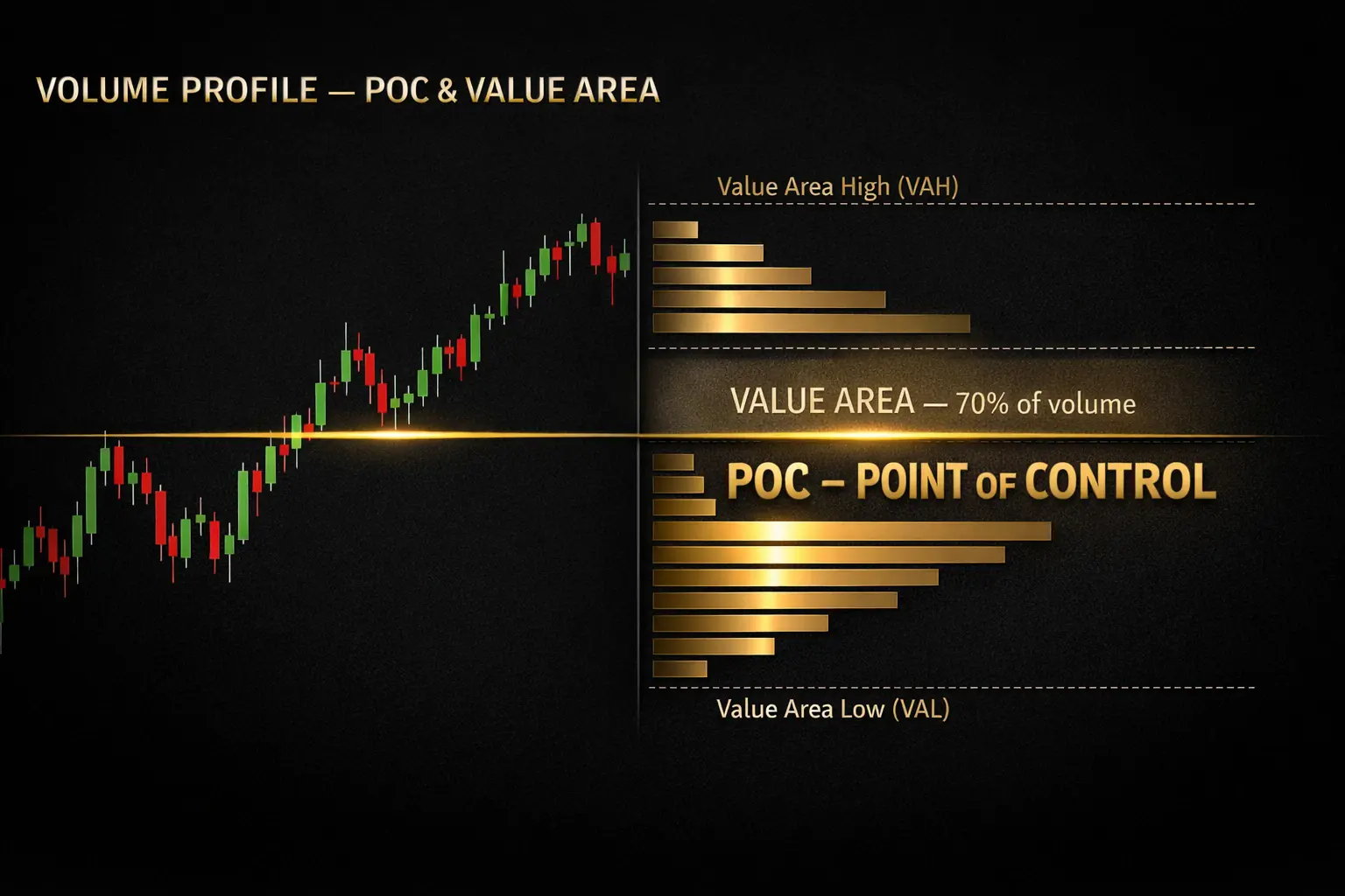 Volume profile showing Point of Control POC and Value Area High Low VAH VAL